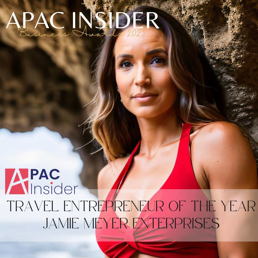 Photo of Jamie Meyer awarded Travel Entrepreneur of 2023 by APAC Insider for Jamie Meyer Enterprises 